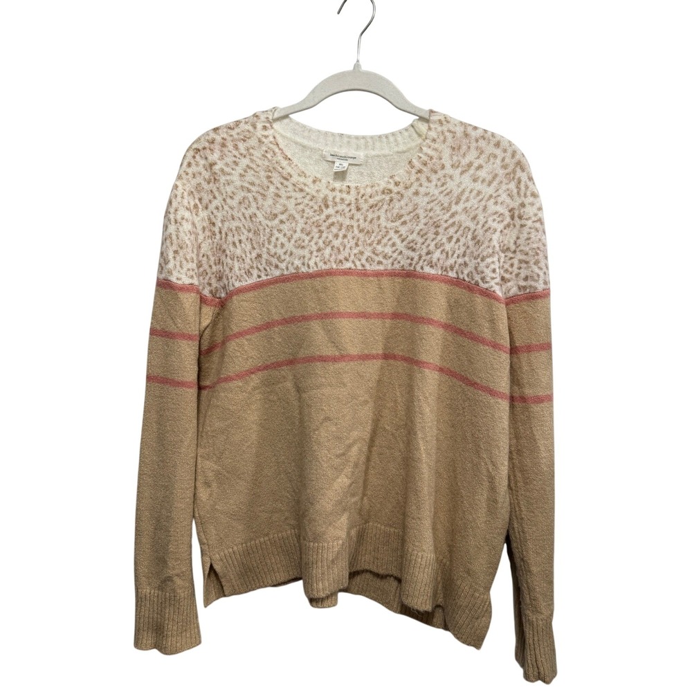beachlunchlounge Collection Leopard Print Striped Sweater Women's XL Tan Pink